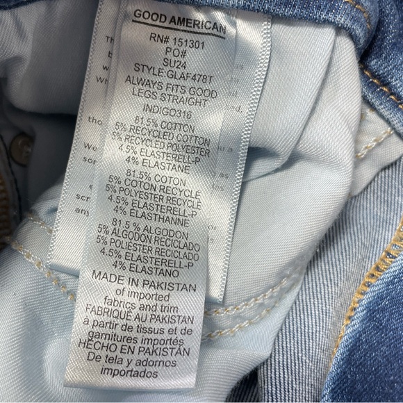 Good American Always Fits Straight Classic Blue Denim Jeans Size 6-12 Stretch - Picture 9 of 13